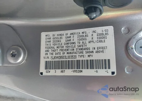 2003 Honda Element Ex из США, поврежденный, VIN 5J6YH28503L003520